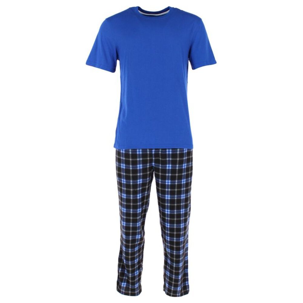 Fruit of the Loom Men's Fleece Plaid Sleep Pant and Tee Set